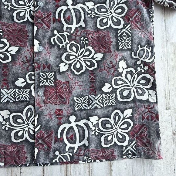 PARADISE STYLE HAWAII Vintage Hawaiian Floral Tribal Print Shirt Mens L Gray Red - Picture 5 of 11